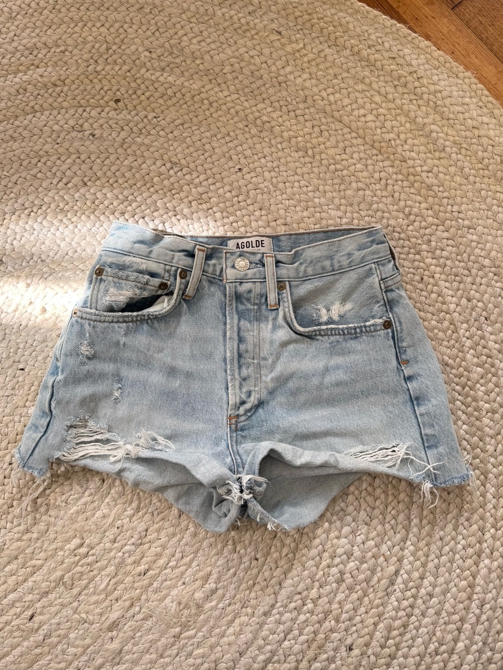 Agolde Parker Vintage Cut Off Distressed Denim Jean Shorts